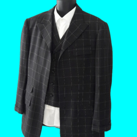 LEONARDO'S CUSTOM-MADE 3-Piece Windowpane Suit, 44L, 38W/32L - Picture 1 of 8